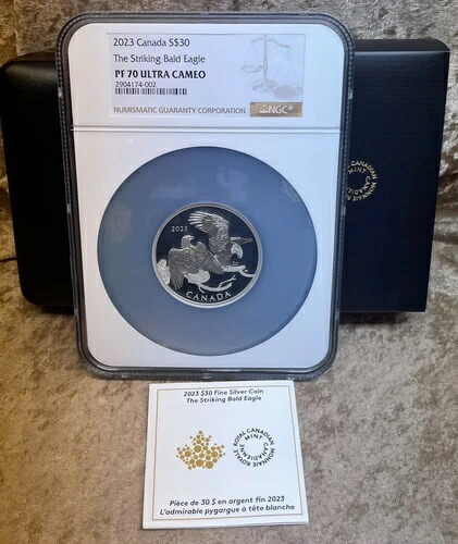 カナダ 2023 $30 ザ・ストライキング・ハクトウワシ NGC PF 70 2オンス .9999 シルバーモンタージュ 4500