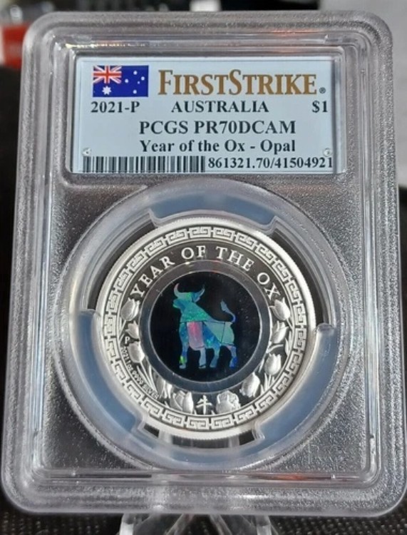 2021年 オーストラリア 1ドル プルーフ オパールシリーズ 丑年 PCGS PF70 DCAM ファーストストライク｜WORLD RESOURCE【KING店】