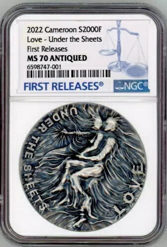 2022年 カメルーン LOVE アンダー・ザ・シーツ 2オンス 銀貨 2000フラン NGC 70 FR｜WORLD RESOURCE【KING店】