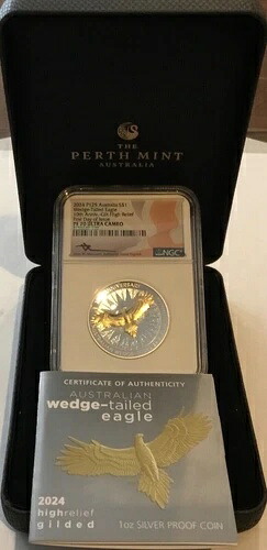 2024年 オーストラリア ウェッジテールイーグル 10th 金メッキ NGC FDOI PF70 UC 署名入り 1オンス シルバー｜WORLD RESOURCE【KING店】 164,450円