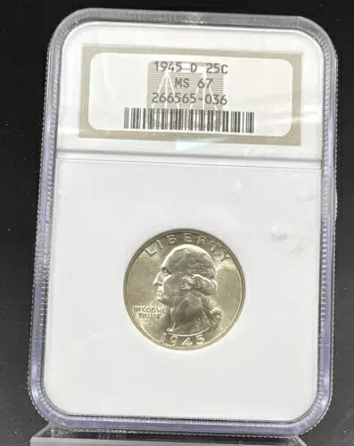 1945年 D ワシントン シルバー クォーターコイン MS67 NGC GEM BU ブラウンラベル|WORLD RESOURCE【KING店】