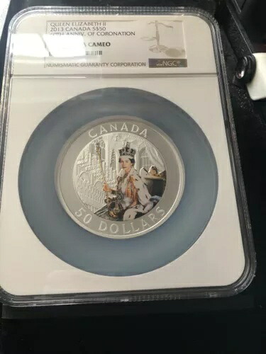 2013 周年記念 QEII 戴冠式 5 オンス 99.99 シルバー $50 NGC PF-69 金メッキ 説明をご覧ください。