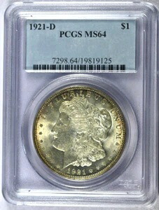 1921-D PCGS MS64 モルガン銀貨（美しい微妙な色調）｜WORLD RESOURCE【KING店】