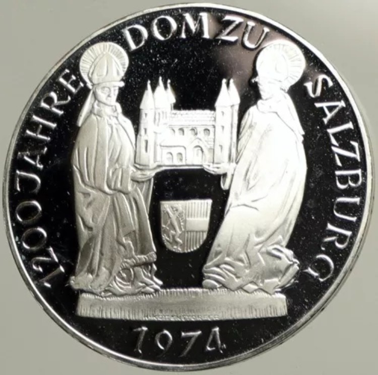 1974年 オーストリア 聖ルパート＆聖ヴィンセント プルーフ銀貨 50シリング i102470