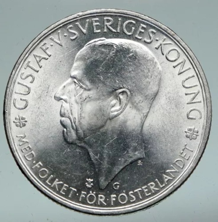 1935 スウェーデン w Riksdag 王グスタフ 5 世 スウェーデン アンティーク シルバー 5 クローナ コイン i91037