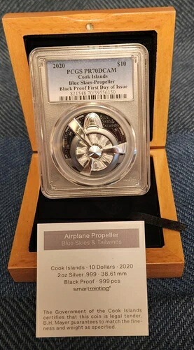 2020年 クック諸島 2オンス .999 シルバー $10 プロペラコイン。PCGS PR70DCAM FDoI、OGP付き｜WORLD RESOURCE【KING店】