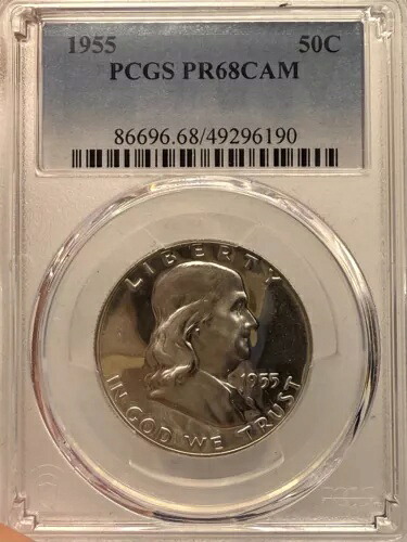 1955年 シルバー プルーフ フランクリン ハーフダラー PCGS PR-68 **カメオ** 宝石｜WORLD RESOURCE【KING店】