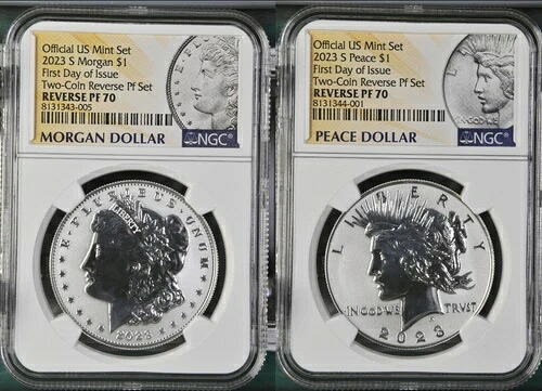 2023-S モルガン&ピース ドル リバース プルーフ セット 初日 FDOI、FDI NGC PF70 !|WORLD RESOURCE【KING店】