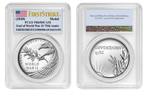 2020年 P 第二次世界大戦終結75周年記念 1オンス シルバーメダル イーグル PCGS PR69｜WORLD RESOURCE【KING店】 162,250円