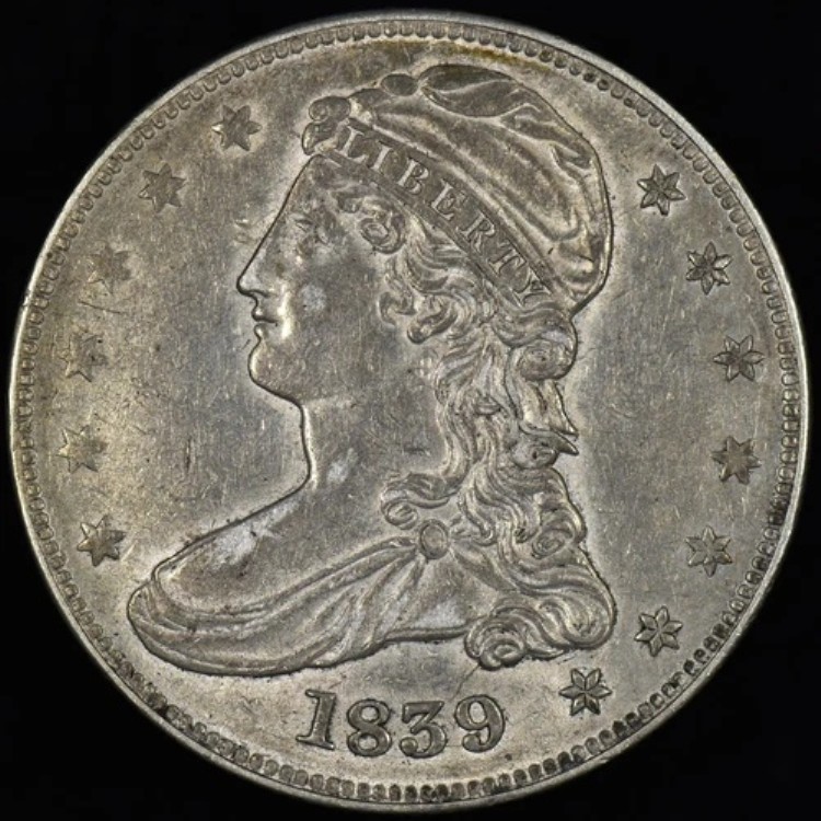 1839年 キャップド バスト ハーフ ドル ? AU ほぼ未使用 ? 50 セント シルバー コイン 26 セント ?信頼済み? 162,800円