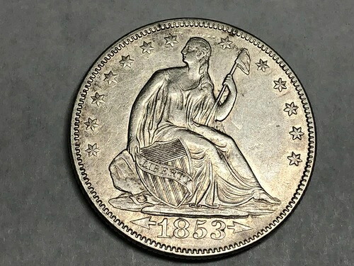 1853年 A&R 製 自由の女神像 銀貨 50セント硬貨。未使用、軽いクリーニング済み。#mud1 162,800円