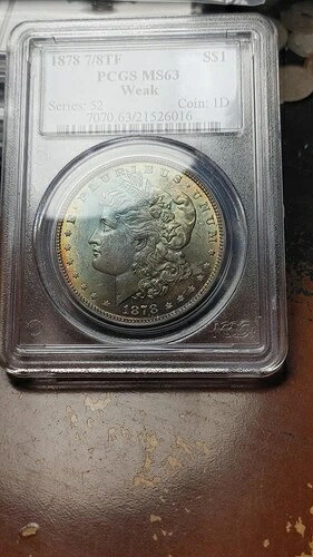 1878年 7/8 TF ウィークモルガン銀貨 PCGS MS63 美しい色調 5210