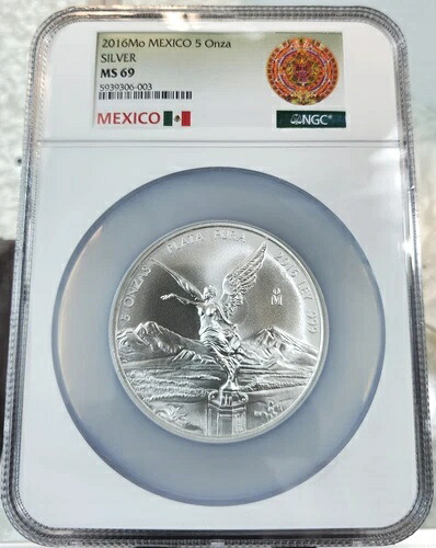 2016年 メキシコ シルバー リベルタッド 5オンス NGC MS 69 希少な美しい宝石 5オンス