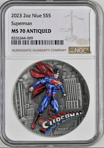 2023年 ニウエ 2オンス シルバー アンティーク スーパーマン NGC 70 (箱・鑑定書付き)