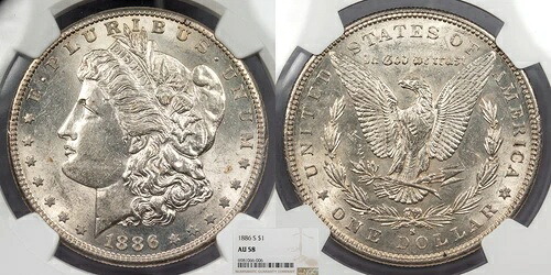 1886-S モルガン 1ドル（銀） NGC AU-58 #US103283