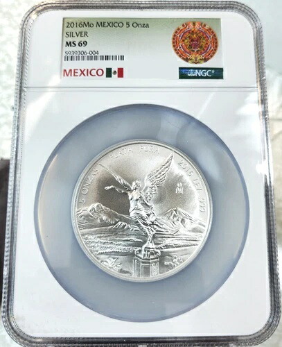 2016年 メキシコ シルバー リベルタッド 5オンザ NGC MS 69 希少な美しい宝石コイン