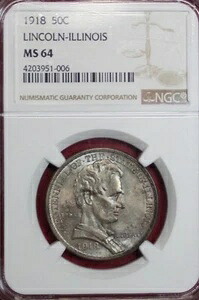 1918年リンカーン・イリノイ記念ハーフドル金貨 NGC MS64