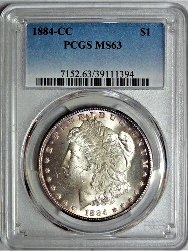 1884-CC モーガン 1ドル PCGS MS63 (軽く色あせ)
