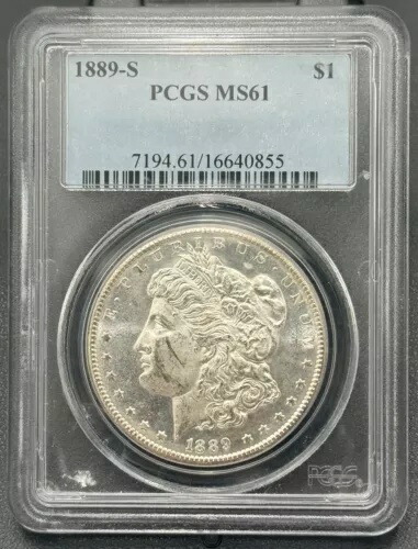 1889年 S モルガン・ダラー $1 PCGS MS 61、低鋳造枚数セミキーデイト、ブライトホワイトコイン
