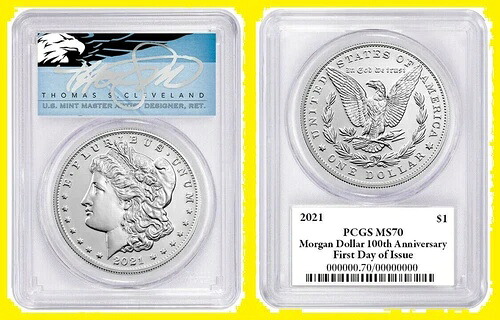 2021年 モルガン P シルバーダラー MS70 PCGS 100周年記念 初日 クリーブランド OGP