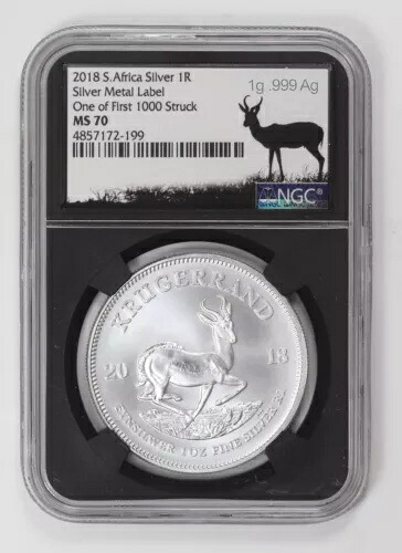 2018年南アフリカランドNGC MS-70シルバーメタルラベル、最初の1000枚のうちの1枚