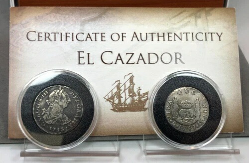 1783年＆1747年 2レアレス銀貨 〜エル・カザドル難破船〜 正規品 2枚セット COA画像