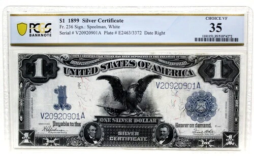 1899 年 1 ドル大型銀証明書 ブラック イーグル PCGS 35 CH 非常にきれいで美しい!