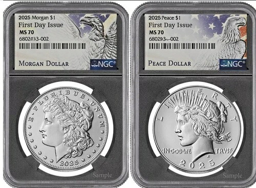 プレセール 2025 モルガン＆ピース シルバー ダラー $1 NGC MS70 - 初日発行 FDI %%
