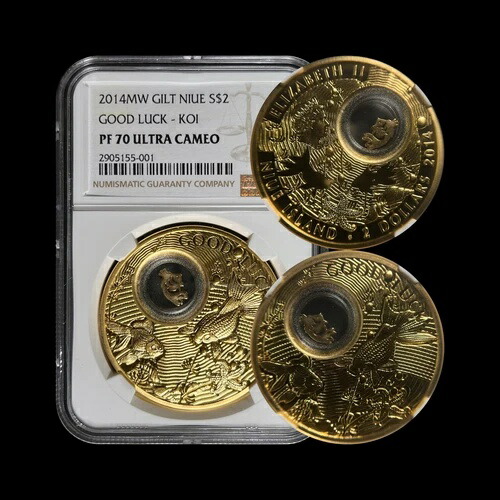 ニウエ、2014年、2ドル、銀貨 - NGC PF70 - トップポップ??幸運、鯉、金箔