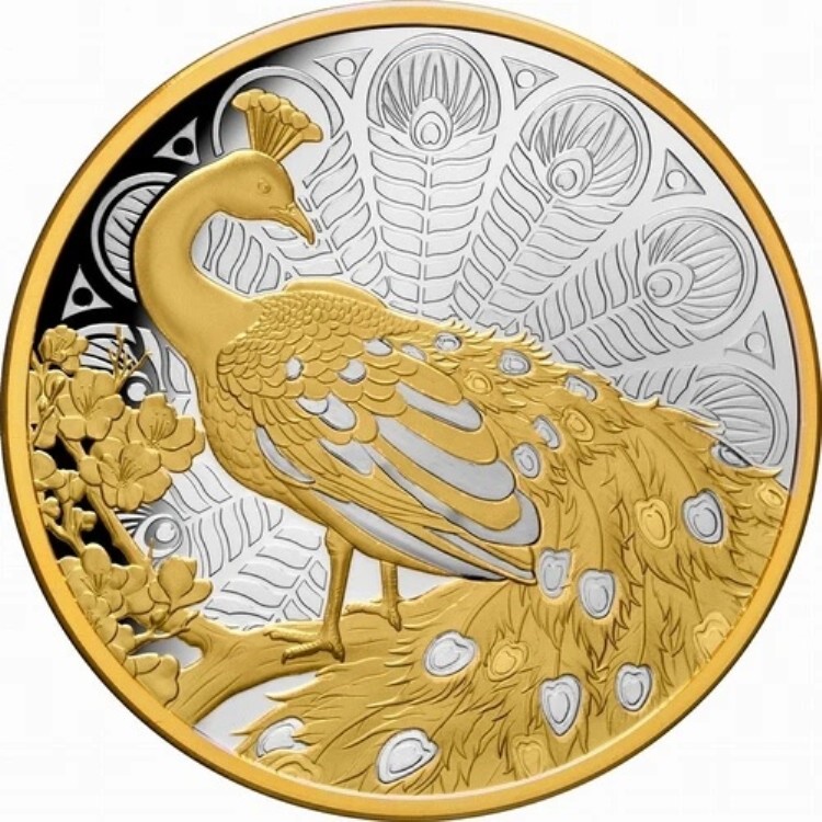 ニウエ 2024 リーガル ピーコック 1ドル 1オンス 純銀 金メッキ プルーフ 24K GP OGP ? シリアル番号44