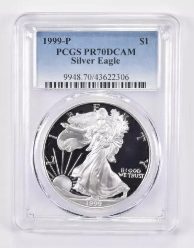 1999-P PR70 DCAM アメリカン シルバー イーグル PCGS ブルーラベル