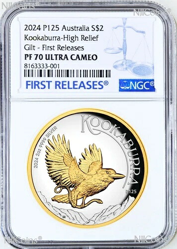 2024年 オーストラリア ギルトプルーフ 高浮き彫り 2オンス シルバー クッカバラ 2ドルコイン NGC PF70 FR