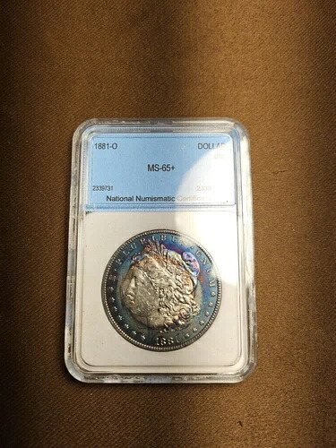 1881年 O モルガン銀貨 NNC 65 ブルーベリーブルズアイトーン。非常に鮮明なコイン