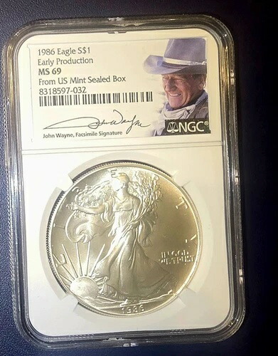 1986年初期生産シルバーイーグルNGC MS69 -ジョン・ウェイン複製オートレア 145,200円