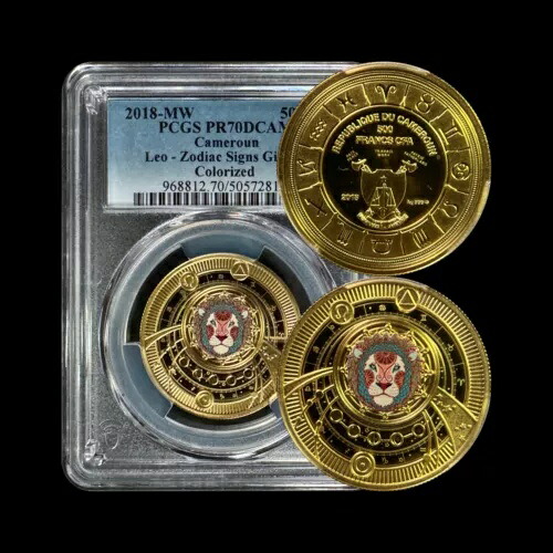 カメルーン。2018年、500フラン、シルバー - PCGS PR70 - トップポップ?? 星座、獅子座