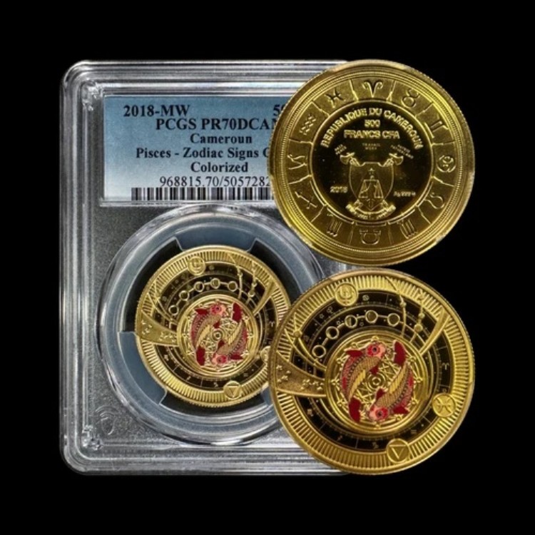 カメルーン。2018年、500フラン、銀貨 - PCGS PR70 - Top Pop ?? 星座、うお座 145,200円