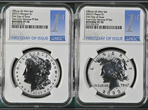 2023 S リバースプルーフ シルバー ピース モルガン ドル NGC PF70 初日発行 ブルー