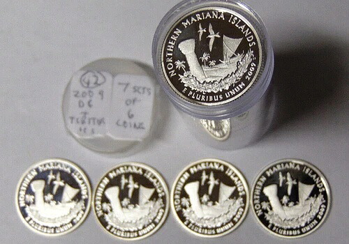 2009年ワシントンD.C.および準州クォーター銀貨42枚プルーフロール、7セット（1セットあたり6枚）