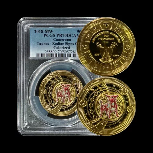 カメルーン。2018年、500フラン、シルバー - PCGS PR70 - Top Pop ?? 星座、牡牛座
