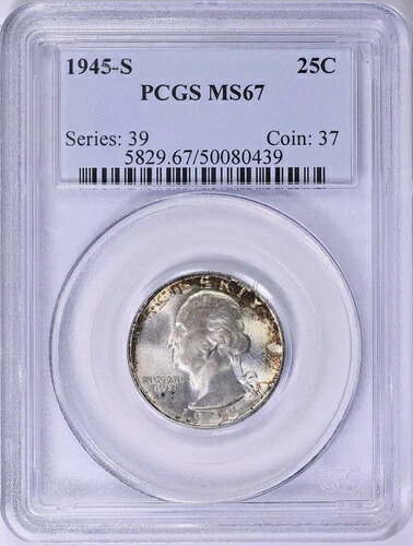 1945年 Sワシントンクォーター PCGS MS67