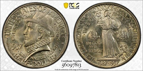 PCGS MS66 1937年ロアノーク記念ハーフドル