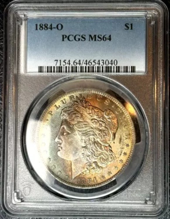 1884年 Oトーン モルガン $ PCGS MS 64??鮮やかなレインボートーン??素晴らしいコイン??動画
