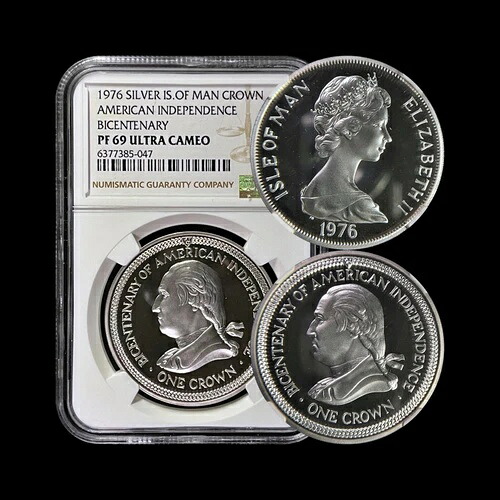 マン島 1976年 1クラウン 銀貨 - NGC PF69 - Top Pop ?? アメリカ合衆国建国200周年