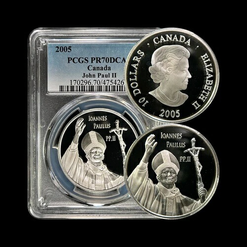 カナダ 2005年 10ドル 銀貨 - PCGS PR70 - トップポップ ??教皇ヨハネ・パウロ2世 希少