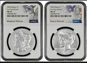 2023 P モーガン＆ピース シルバーダラー NGC MS70 発行初日、FDOI !。Fdi
