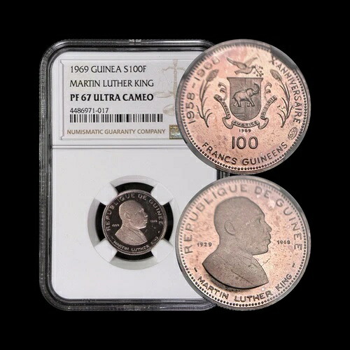 ギニア、1969年、100フラン、銀貨 - NGC PF67 - マーティン・ルーサー・キング・ジュニア MLK ??