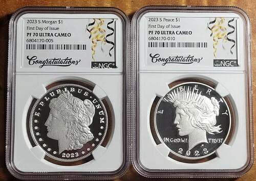 2023 S モーガン＆ピース シルバー ダラー NGC PF70 UC 2 個セット 初日リリース。