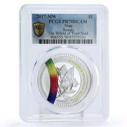 ニウエ 1ドル ワールド・オブ・ユア・ソウル ビューティー バタフライ フラワー PR70 PCGS 銀貨 2017年｜WORLD RESOURCE【KING店】
