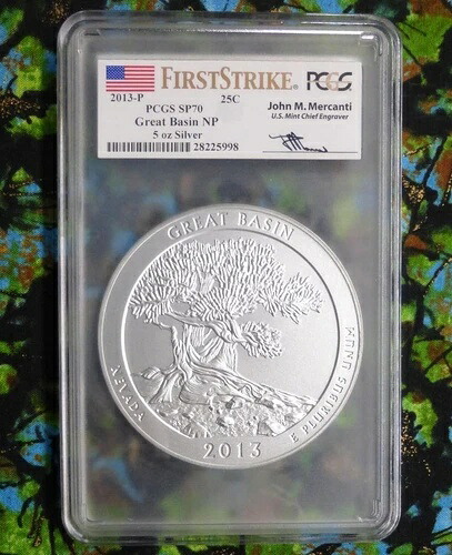 2013 PCGS SP 70 サテン グレートベイスン 5オンス .999 シルバー ATB クォーター、メルカンティ シグネチャー｜WORLD RESOURCE【KING店】