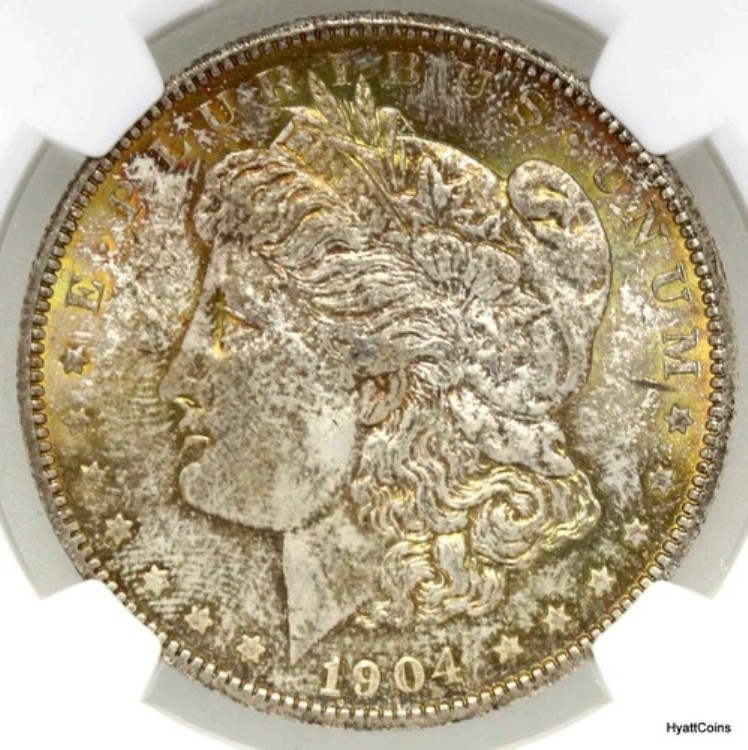 1904-O モルガン銀貨 $1 NGC MS64 表裏レインボートーン|WORLD RESOURCE【KING店】
